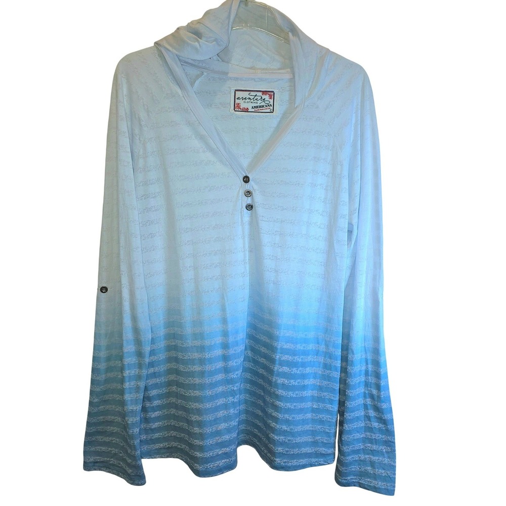 Aventura Clothing Neema Hoodie Shirt Stripe VNeck Ombre Burnout Large Blue White